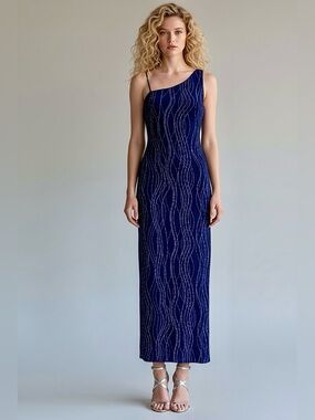 90s Navy & Purple Glitter Minimalist ONE SHOULDER Party Dress / XS S
